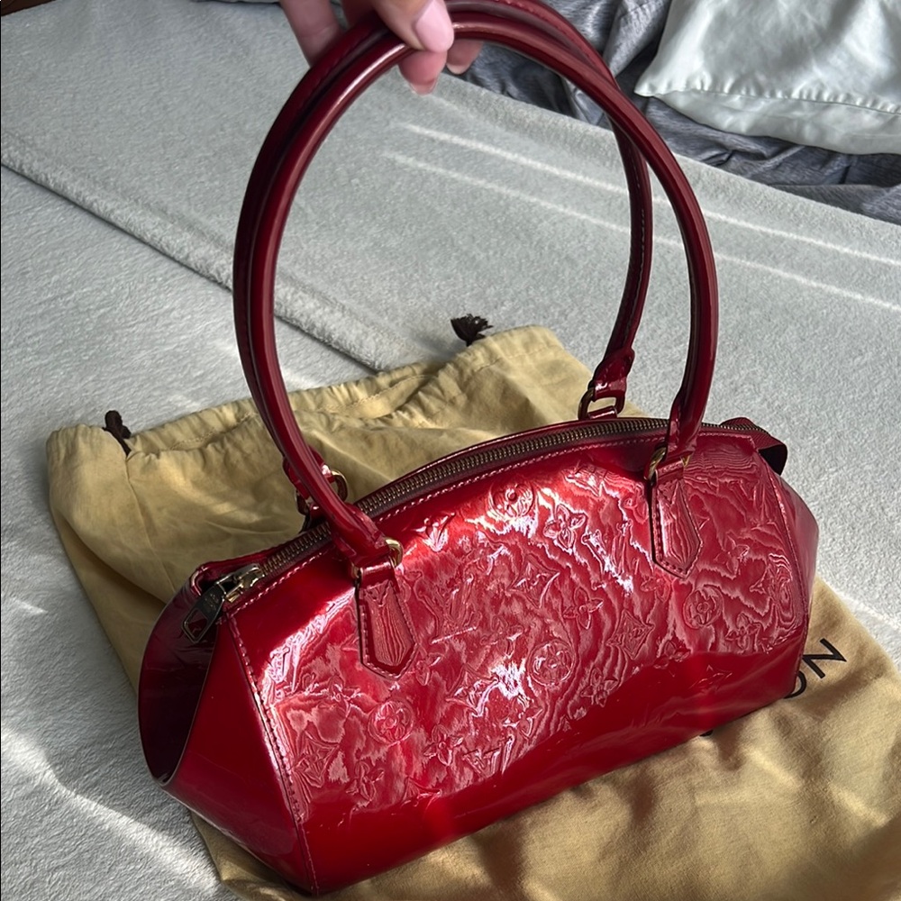 Louis Vuitton  Sherwood   Red Satchel with Monogram Embossing and Gold Hardware - Picture 3 of 14